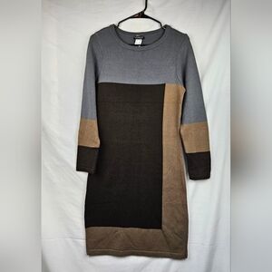 Venus Women's Brown and Grey Color Block Sweater‎ Dress Size M Preppy Academia